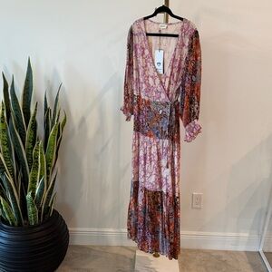Bohemian Floral Patchwork Maxi Dress - Pink